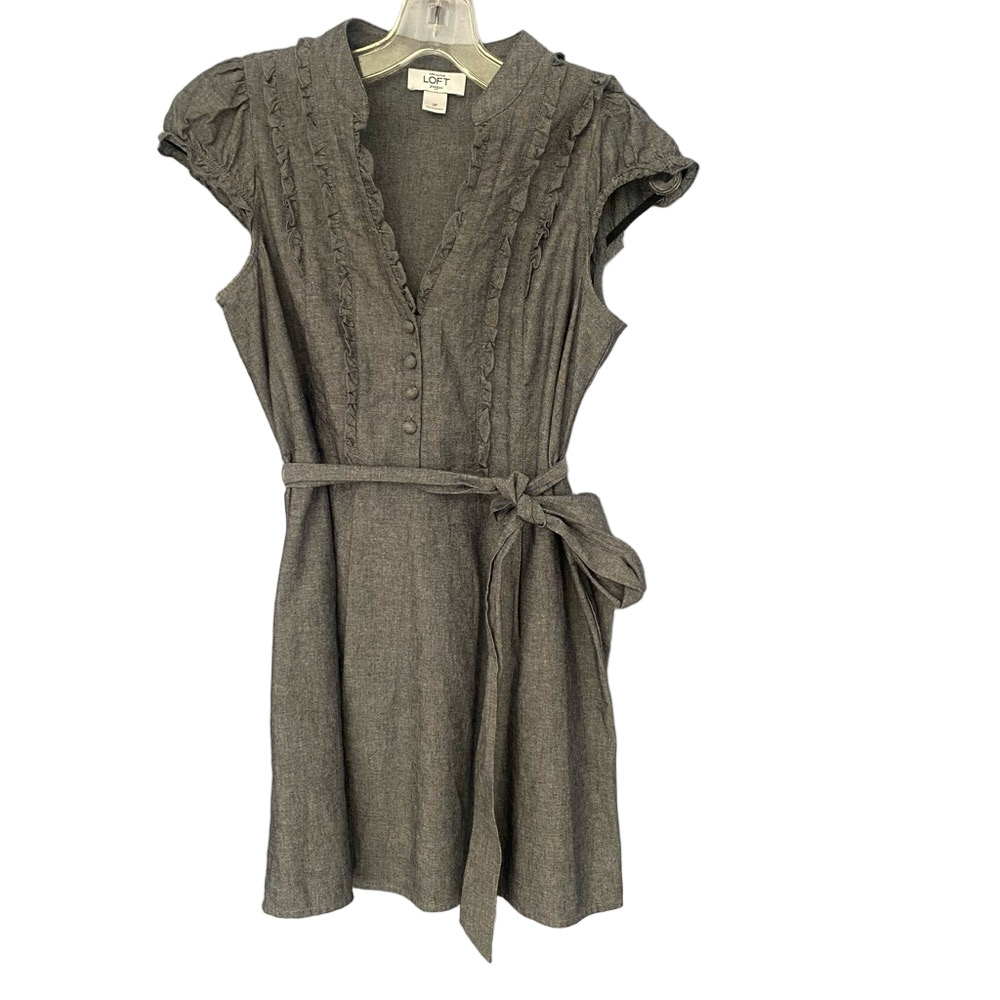 LOFT NWOT Gray Ruffle Sleeve Mini Dress Tie Waist – sz SP